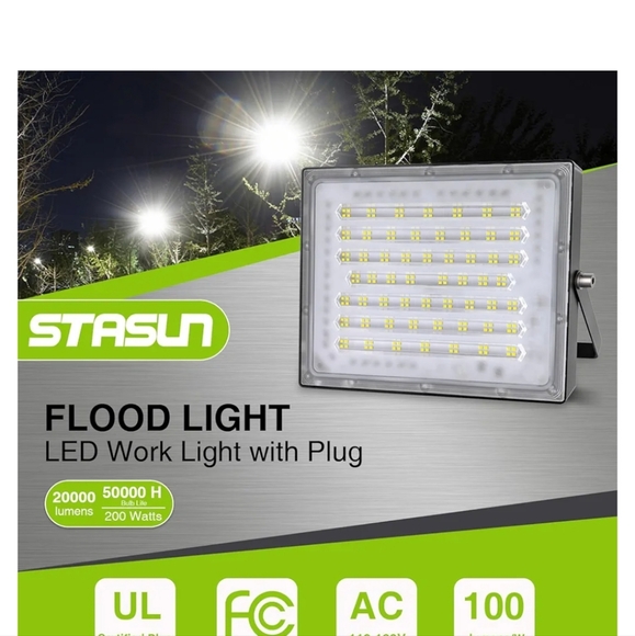 *BRAND NEW*STASUN 200W Flood Lights Outdoor, 20000lm Bright LED with Plug, 6000K - Picture 2 of 7